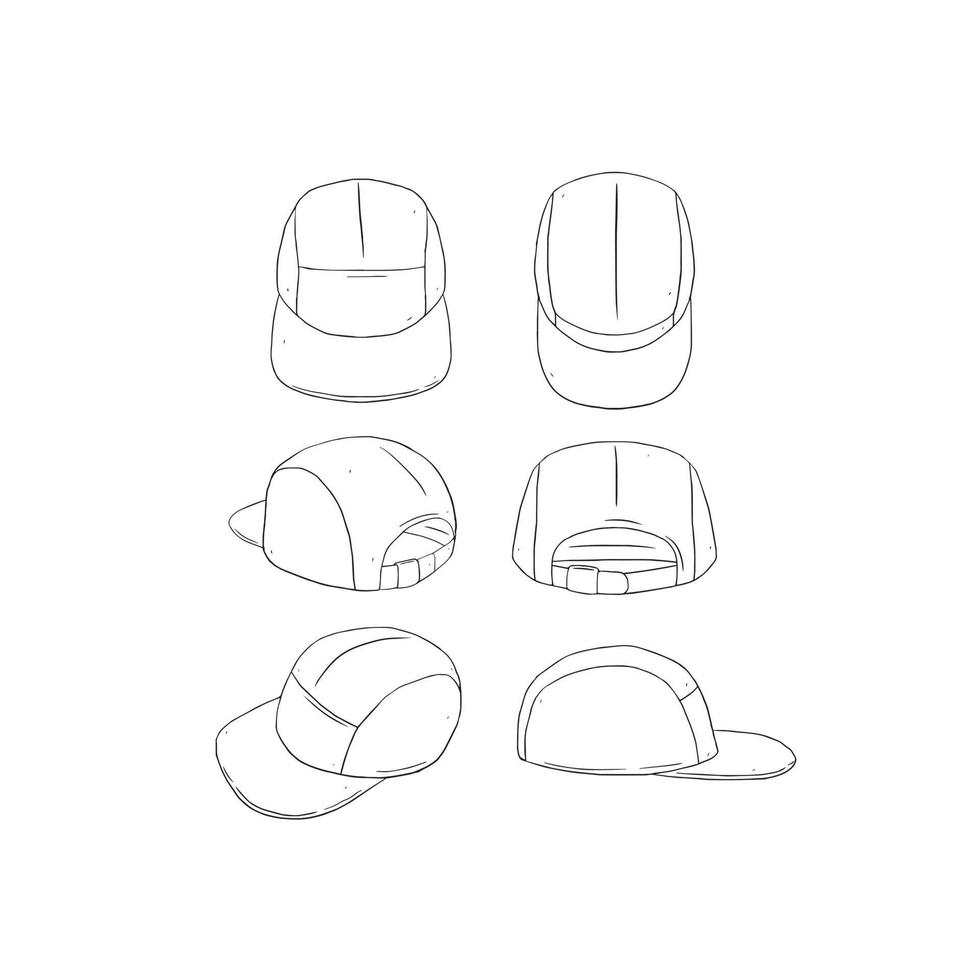 illustration vectorielle dessinée à la main d'un chapeau de camp vierge à 5 panneaux, casquette sur fond blanc vecteur