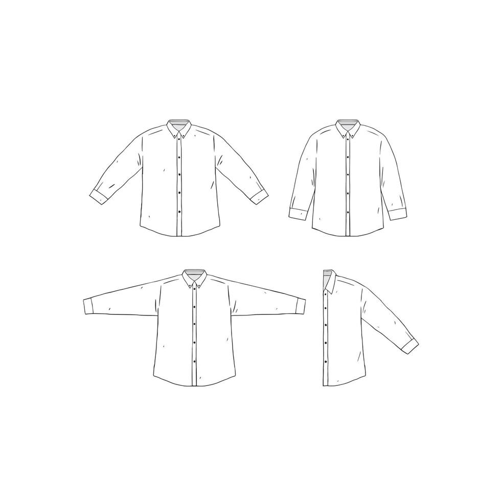 ensemble de modèle de conception de chemise vierge illustration vectorielle dessinés à la main. côtés avant de la chemise. chemise masculine blanche sur fond blanc. vecteur