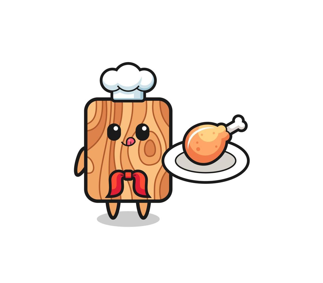 personnage de dessin animé de chef de poulet frit en bois de planche vecteur