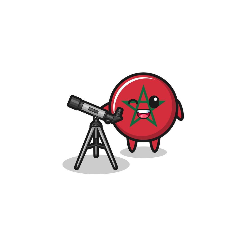 mascotte d'astronome du drapeau marocain avec un télescope moderne vecteur