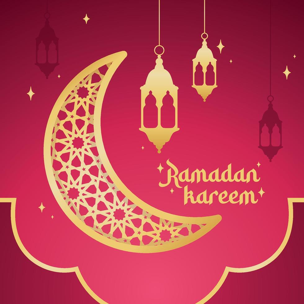 croissant de lune doré et lanternes arabes ramadan kareem vecteur