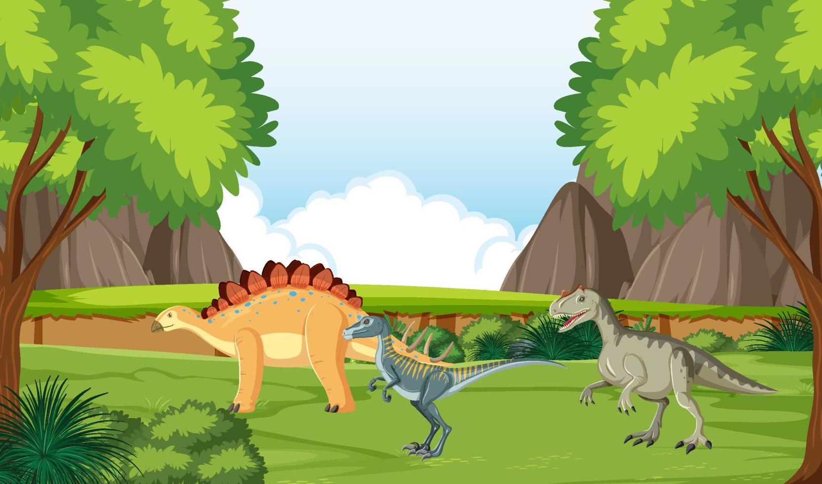 scène avec dinosaure dans la forêt vecteur