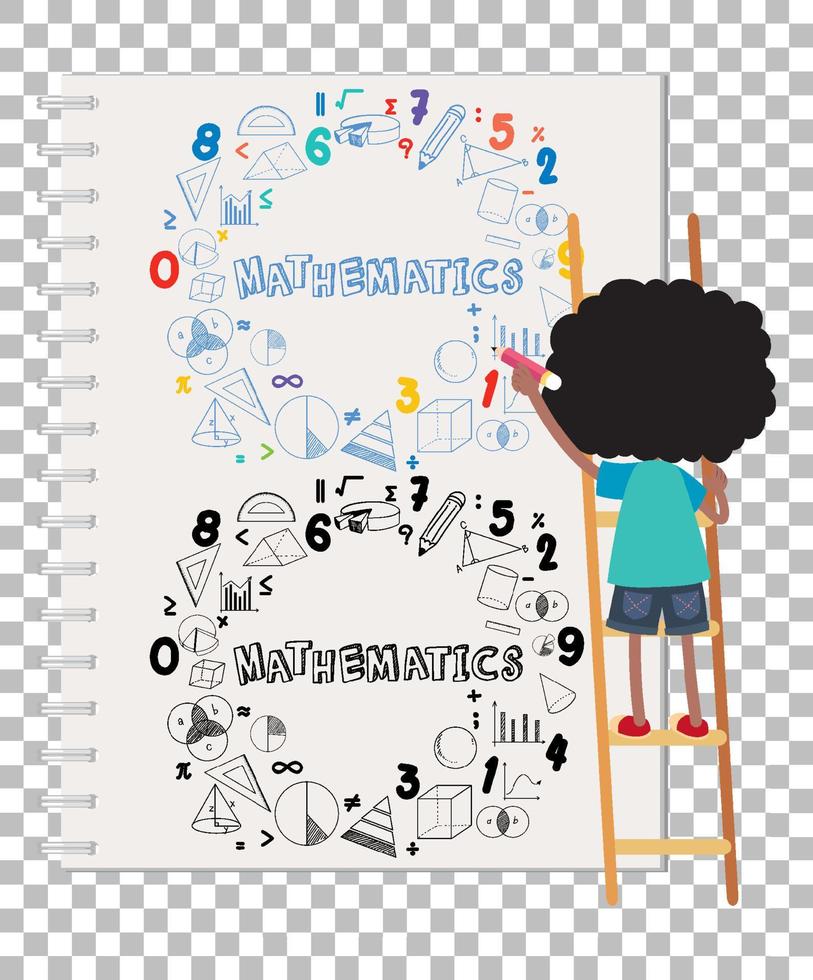 formule mathématique doodle sur la page de l'ordinateur portable avec enfant vecteur