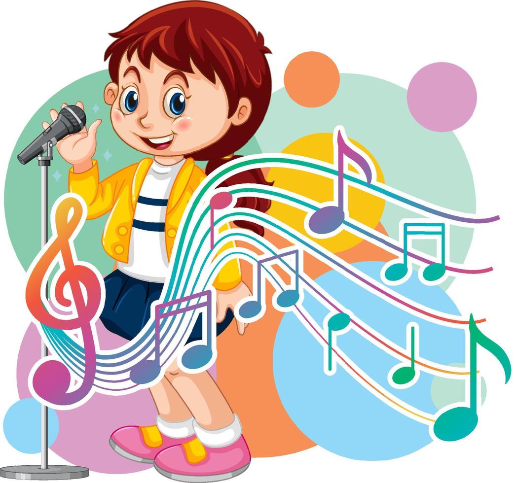 dessin animé fille chanteuse avec symboles de mélodie musicale vecteur