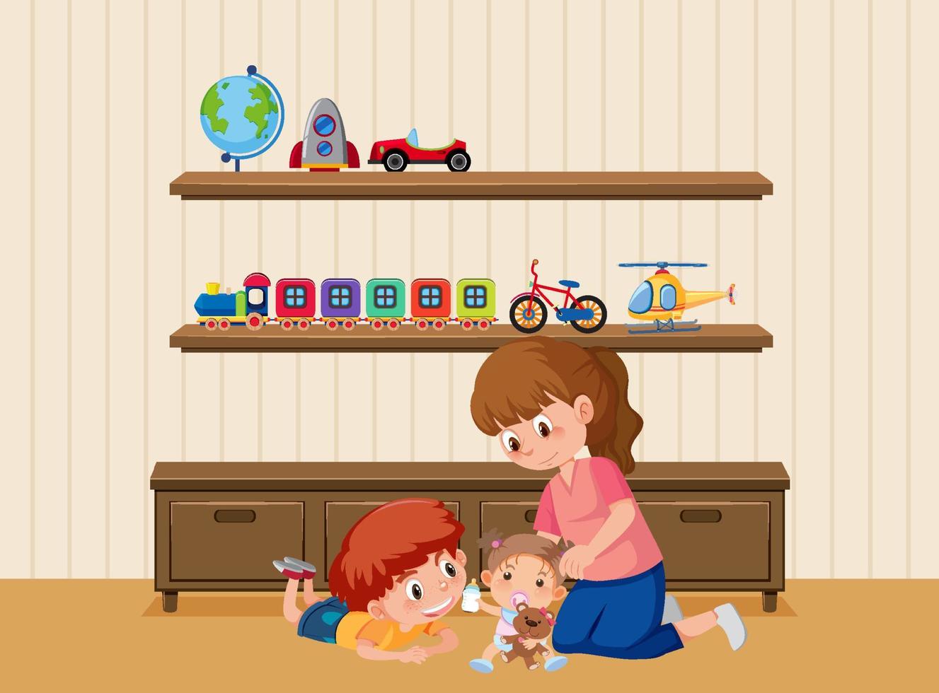 scène de salon avec personnage de dessin animé pour enfants vecteur