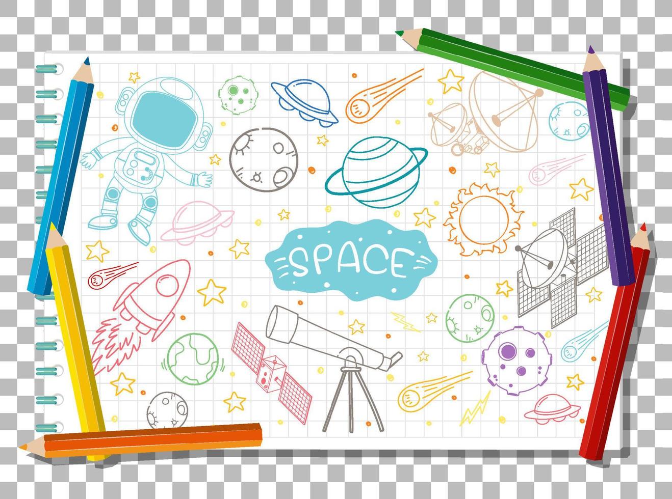 doodle dessiné à la main de l'icône de l'espace vecteur