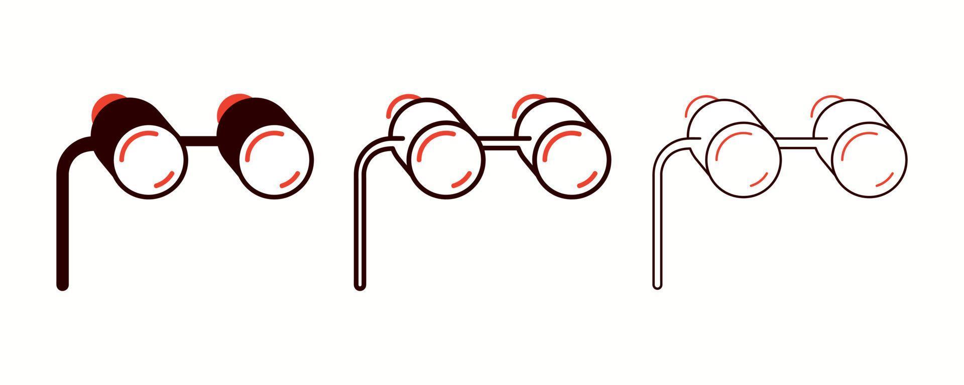 ensemble d'icônes de jumelles. ces icônes incluent des éléments tels que des lunettes à lentilles à main. jeu d'icônes colorées de jumelles ou de lunettes. trait modifiable. logo, internet. vecteur