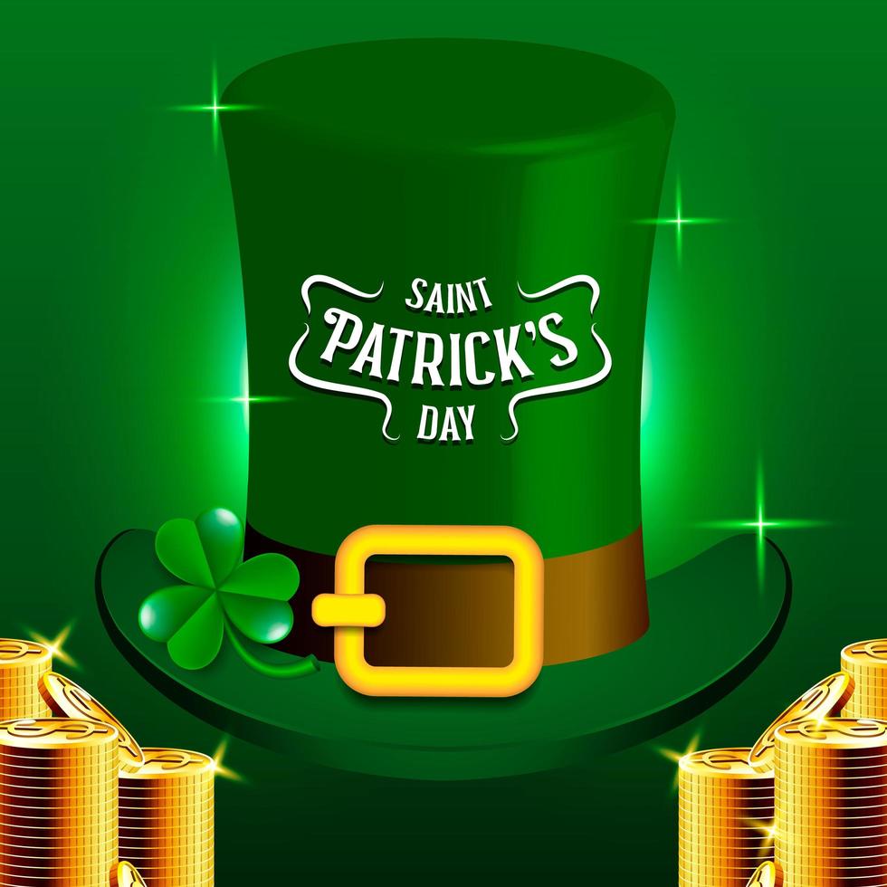 Chapeau de lutin de la Saint Patrick et pile de pièces d&#39;or vecteur