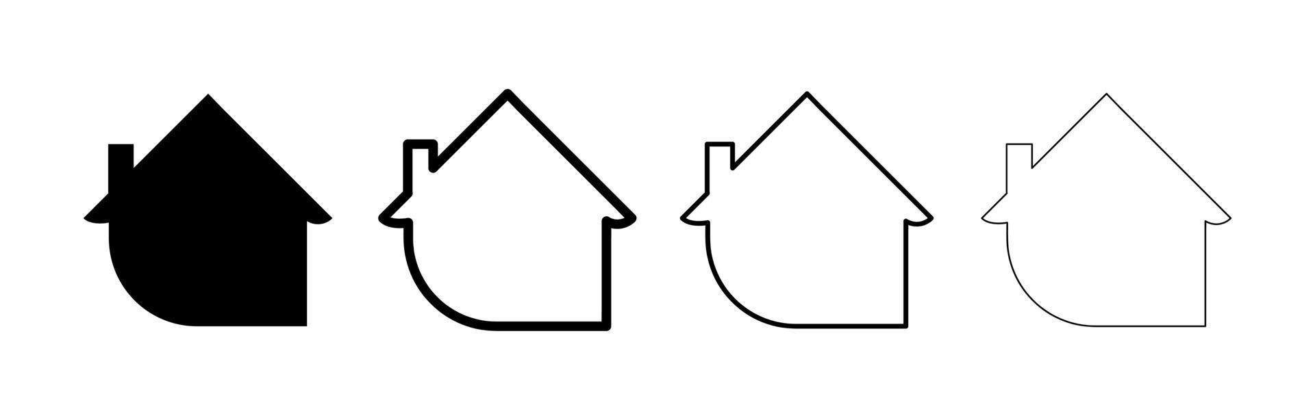 étiquette d'emplacement du domicile. icône de la maison avec bulle de dialogue. diverses maisons. dessin modifiable. jeu d'icônes de différentes épaisseurs. vecteur sur fond blanc.