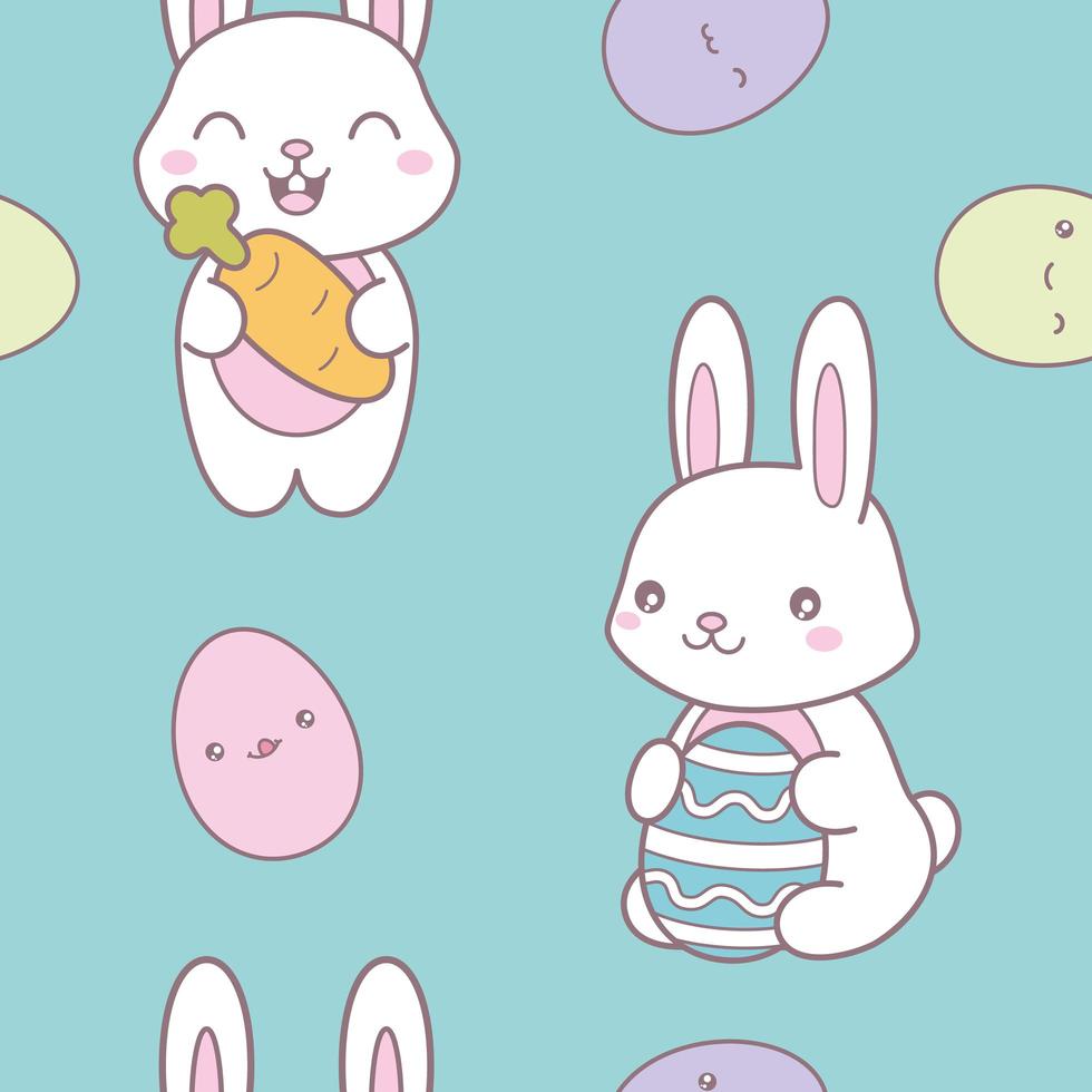 Modèle sans couture de Pâques kawaii avec un lapin mignon et des oeufs vecteur