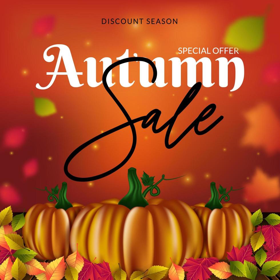 Modèle de flyer de vente d&#39;automne avec des citrouilles et des feuilles vecteur