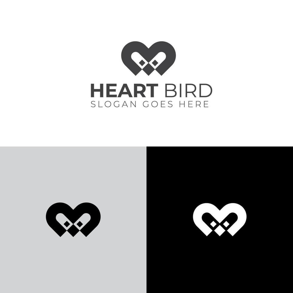 logo oiseau avec modèle en forme de coeur simple et emblématique vecteur