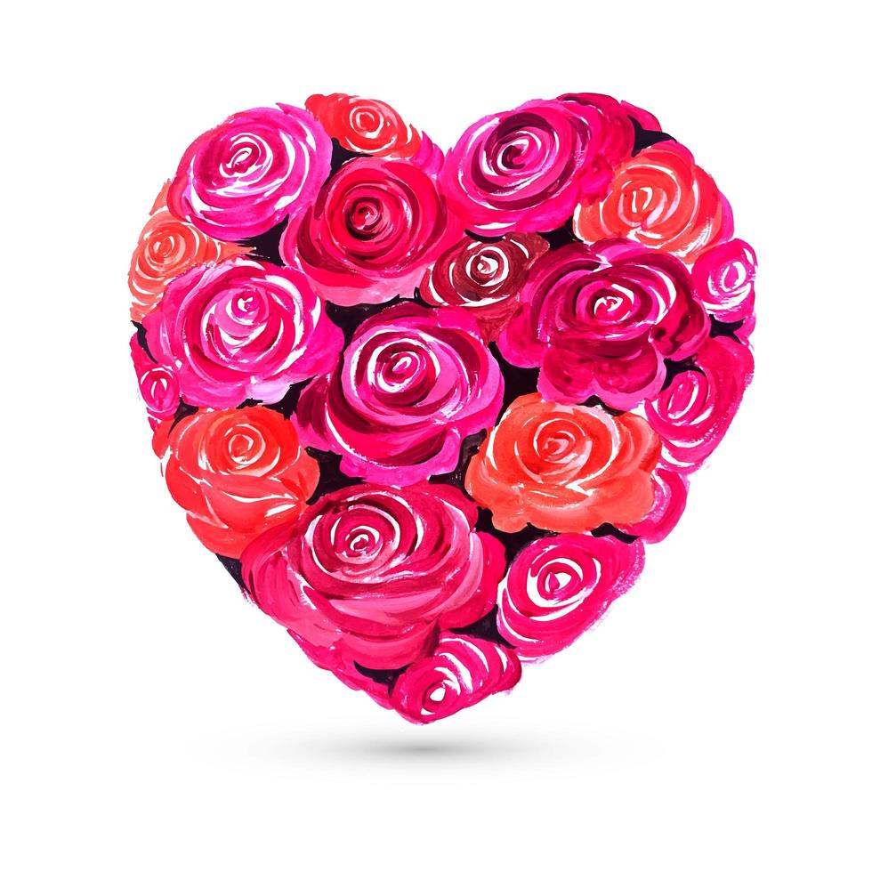 Carte de voeux de roses colorées Happy Valentines day avec design coeur vecteur