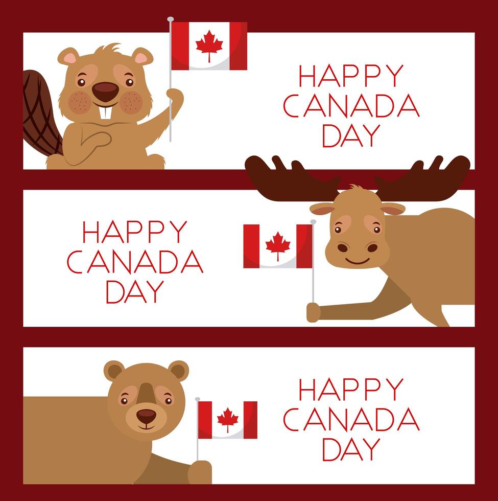 ensemble de cartes pour animaux joyeux jour du Canada vecteur