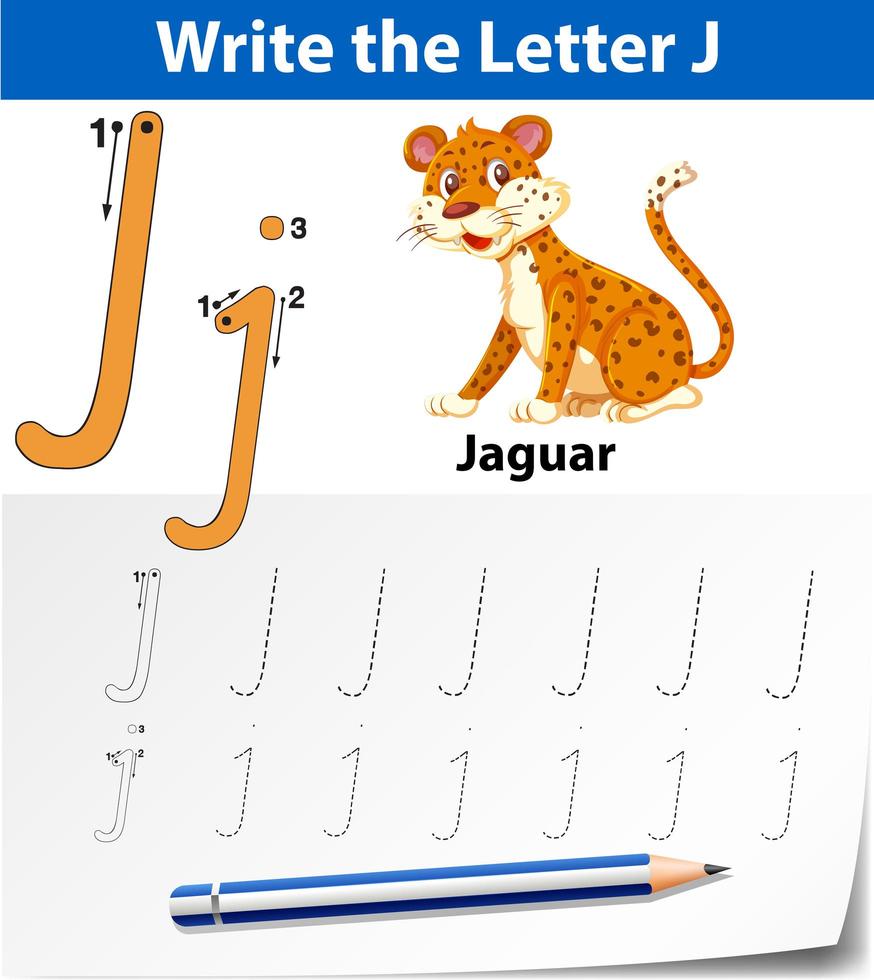 Feuilles de calcul de l&#39;alphabet traçant la lettre J vecteur