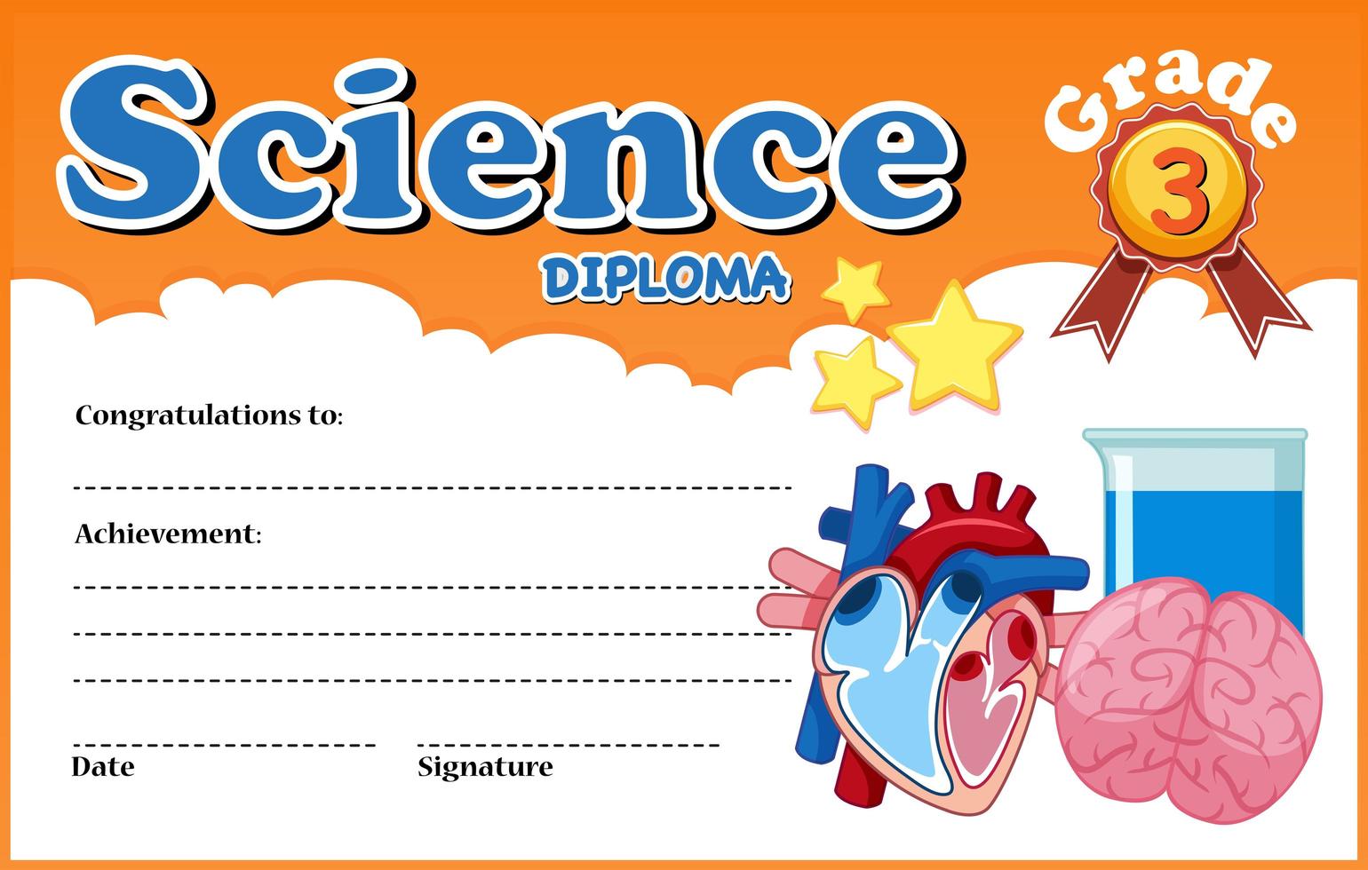 Modèle de certificat de diplôme en sciences vecteur