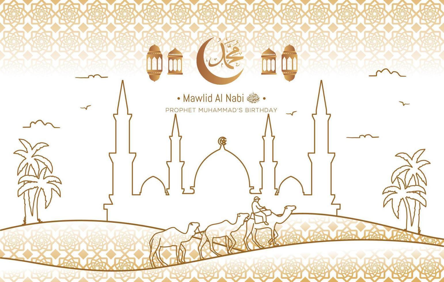 carte de voeux islamique mawlid al nabi avec calligraphie arabe. vecteur