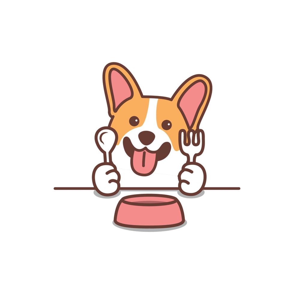 mignon chien corgi en attente de dessin animé alimentaire, illustration vectorielle vecteur