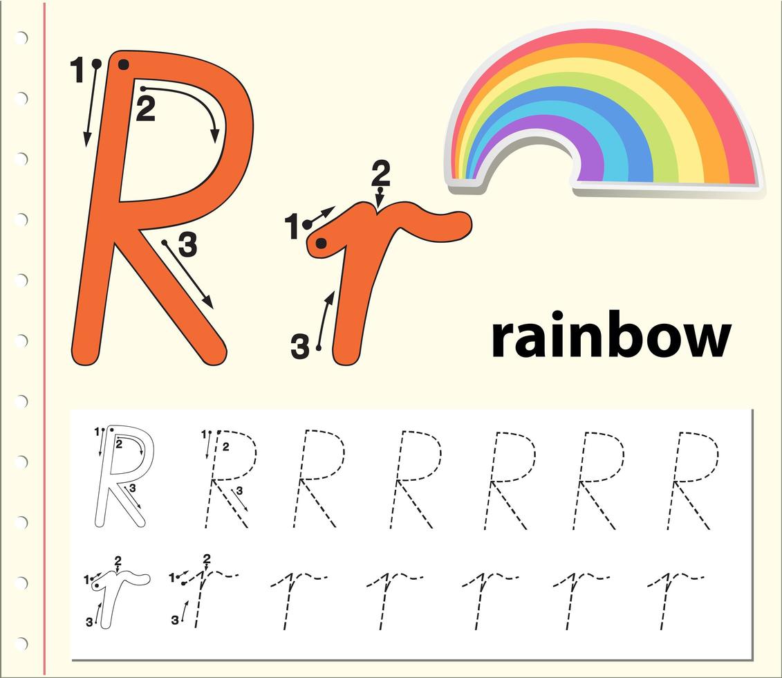 Feuilles de calcul de l&#39;alphabet de traçage de la lettre R vecteur