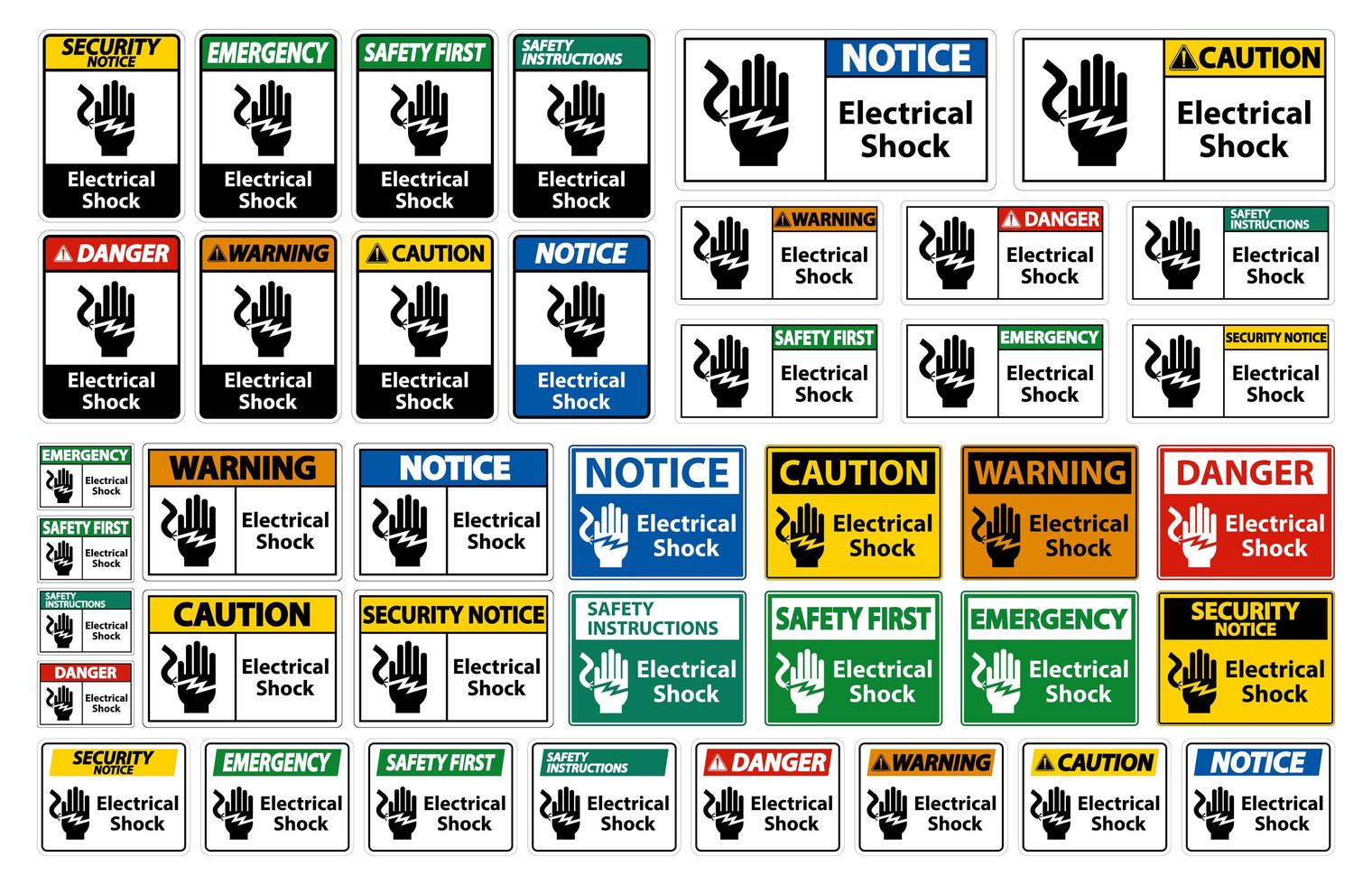 Ensemble de signe de symbole d&#39;électrocution de choc électrique vecteur