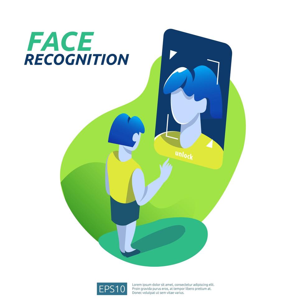 Numérisation du système de reconnaissance faciale sur smartphone vecteur
