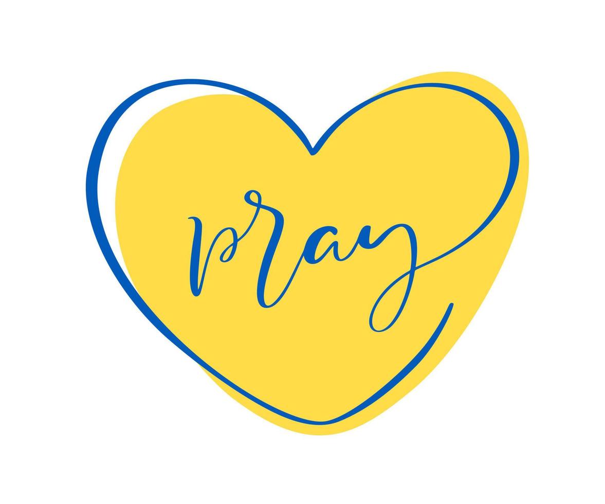 priez pour l'ukraine signe l'amour. icône de coeur aux couleurs du drapeau ukrainien. concept de crise en ukraine. vecteur isolé sur blanc