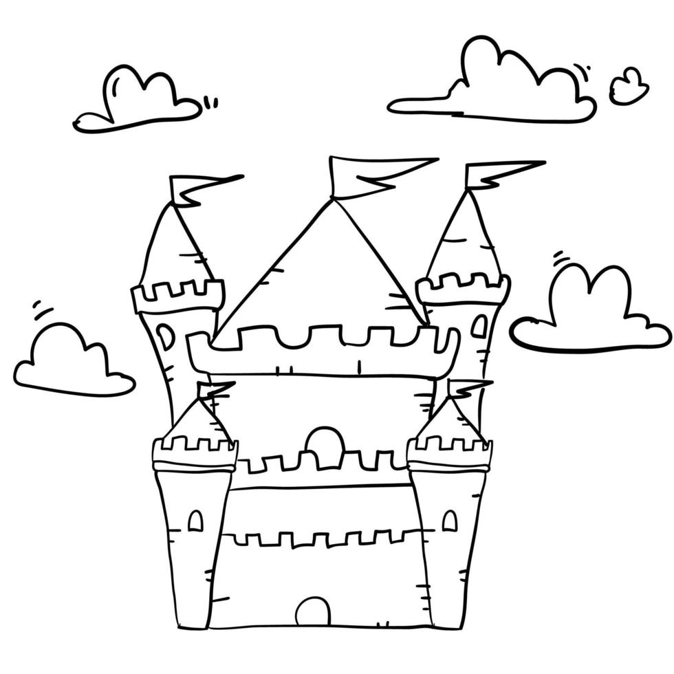 doodle château illustration style cartoon dessiné à la main vecteur