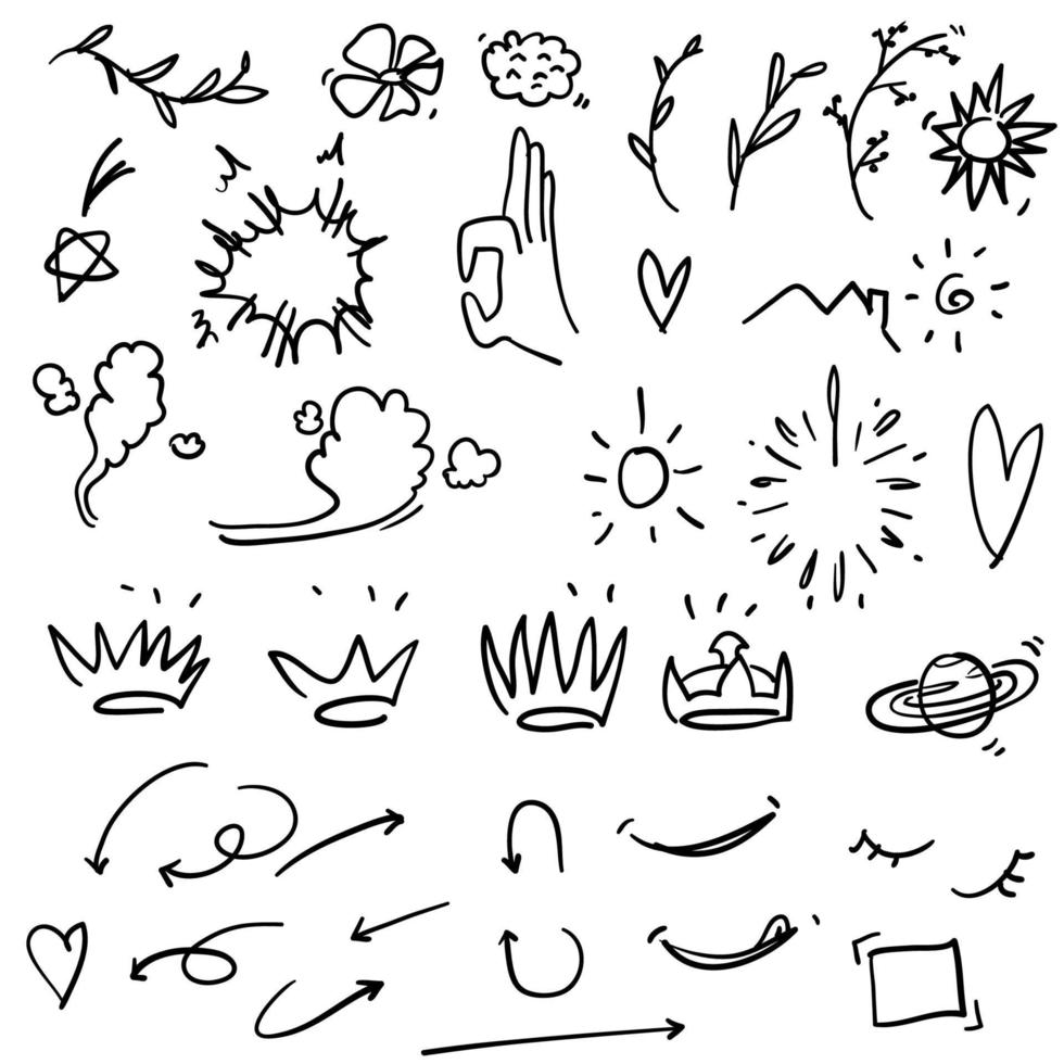 collection d'éléments d'accentuation dessinés à la main avec style doodle vecteur