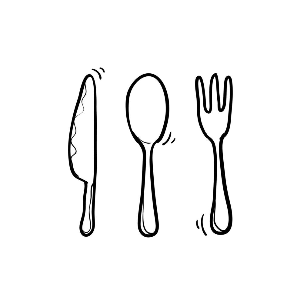doodle cuillère fourchette couteau illustration dessinés à la main doodle style vecteur