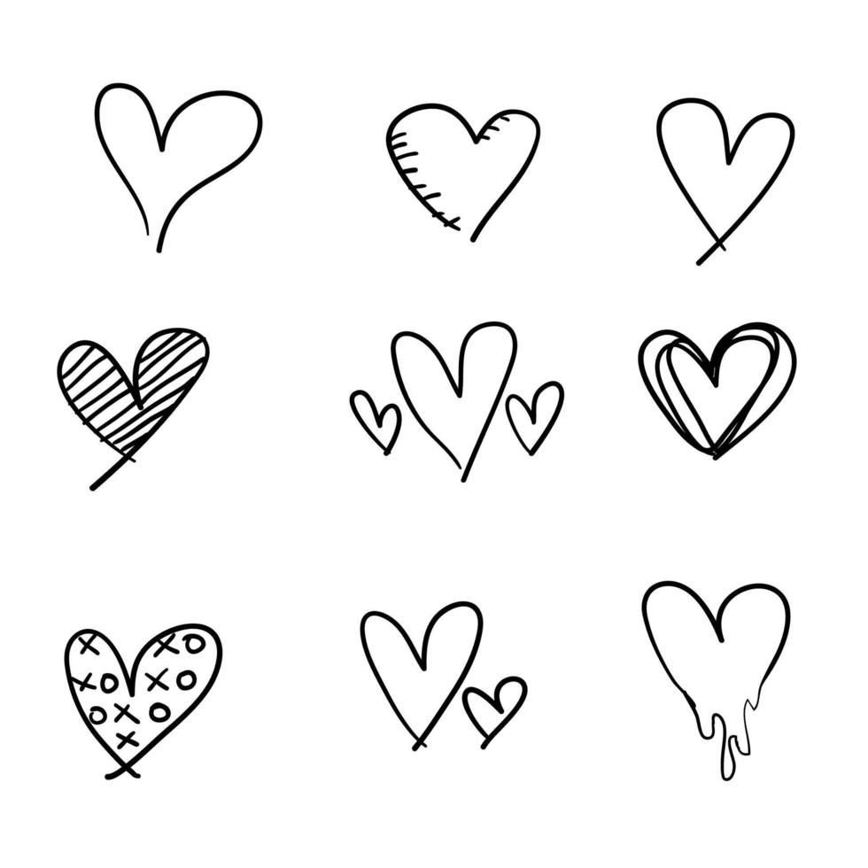 doodle coeur amour collection illustration vectorielle vecteur