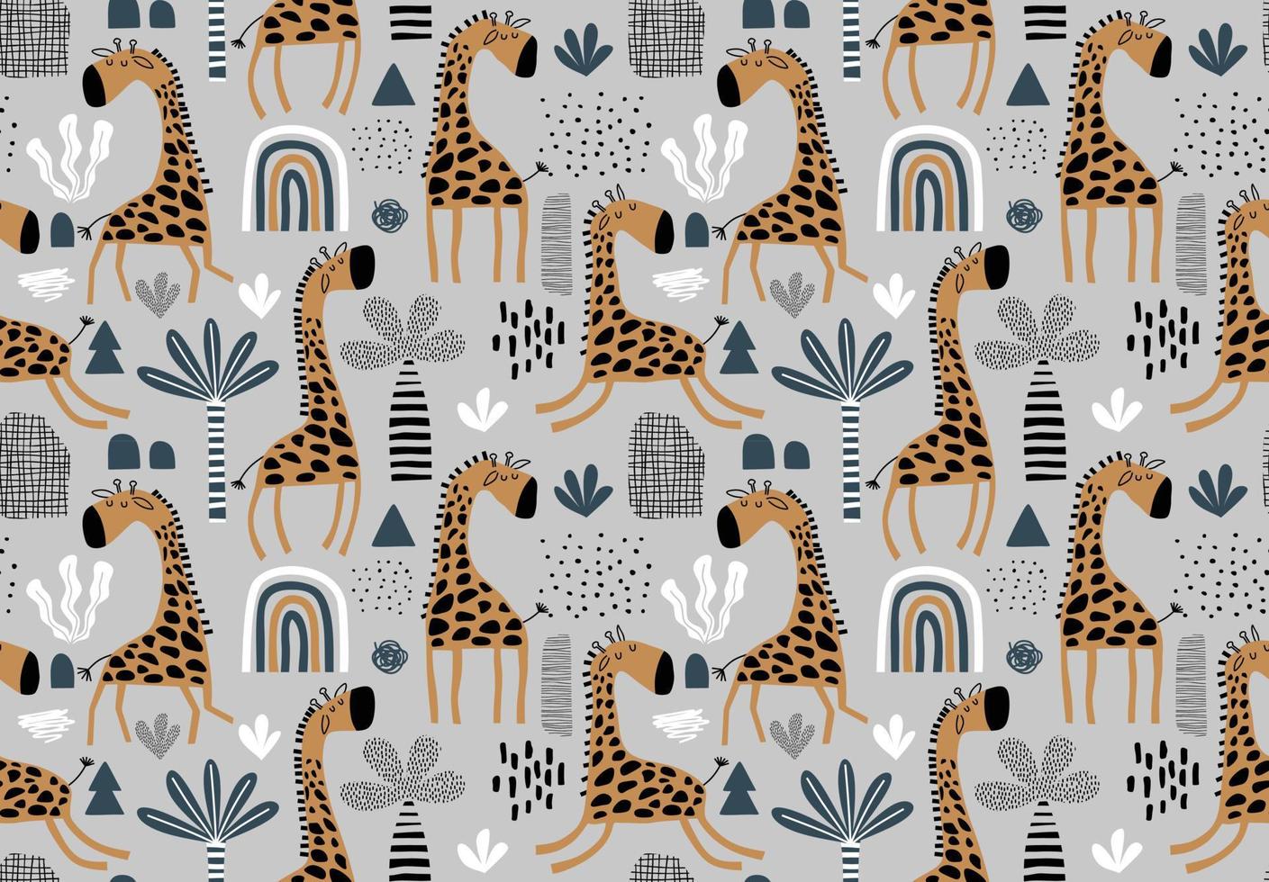 motif simple répétitif enfantin coloré dessiné à la main avec des girafes mignonnes vecteur