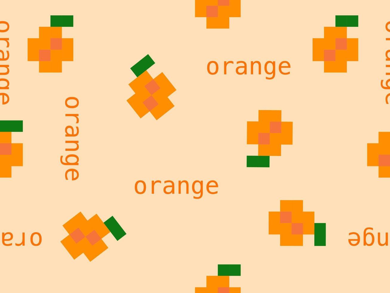 modèle sans couture de personnage de dessin animé de fruits orange sur fond orange style pixel vecteur