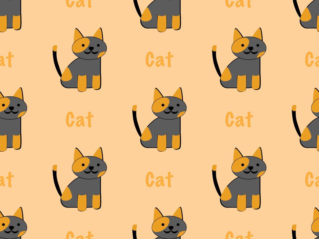 personnage de chat de dessin animé modèle sans couture sur fond orange vecteur