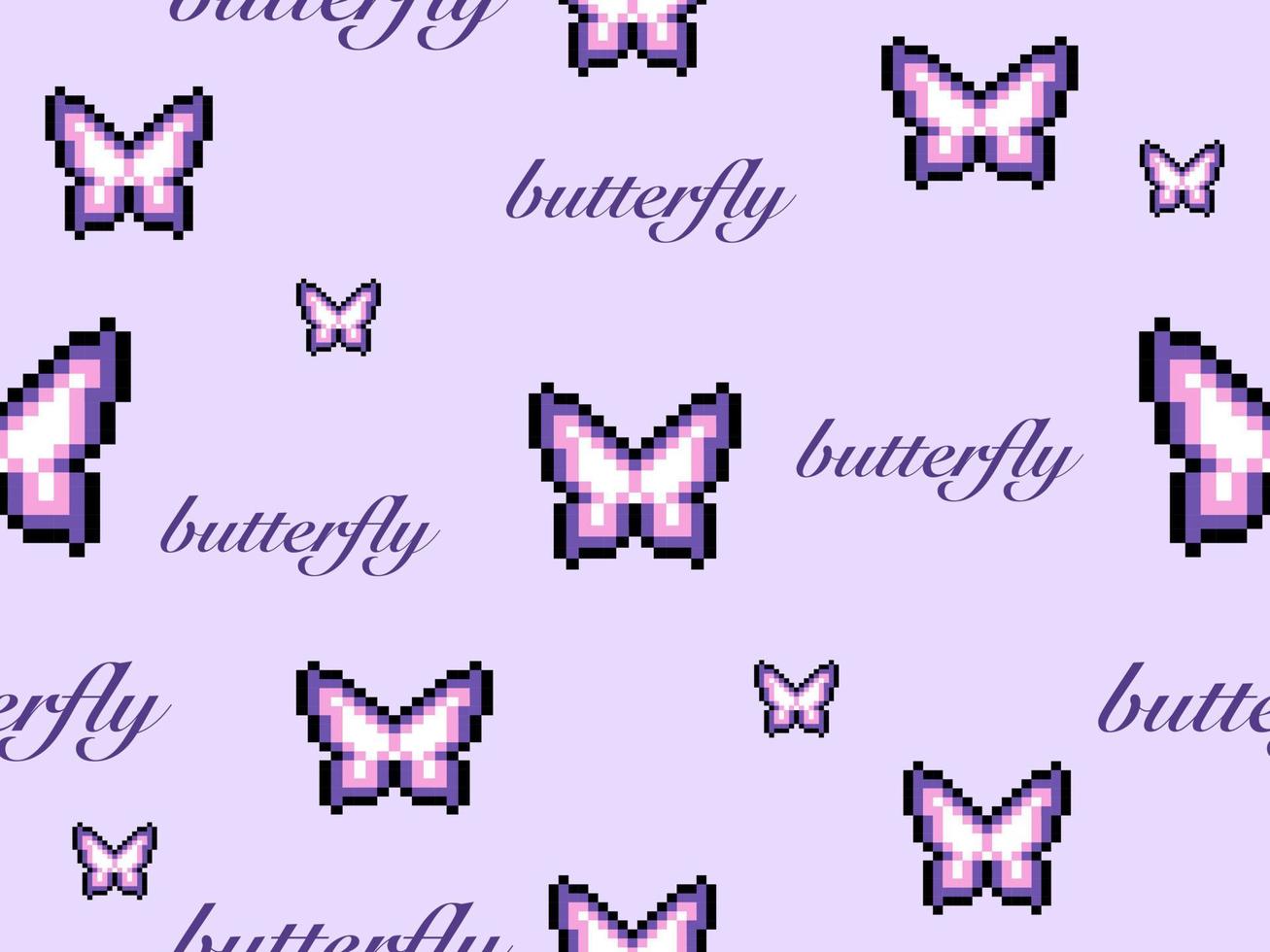 modèle sans couture de personnage de dessin animé papillon sur fond violet. style pixel vecteur
