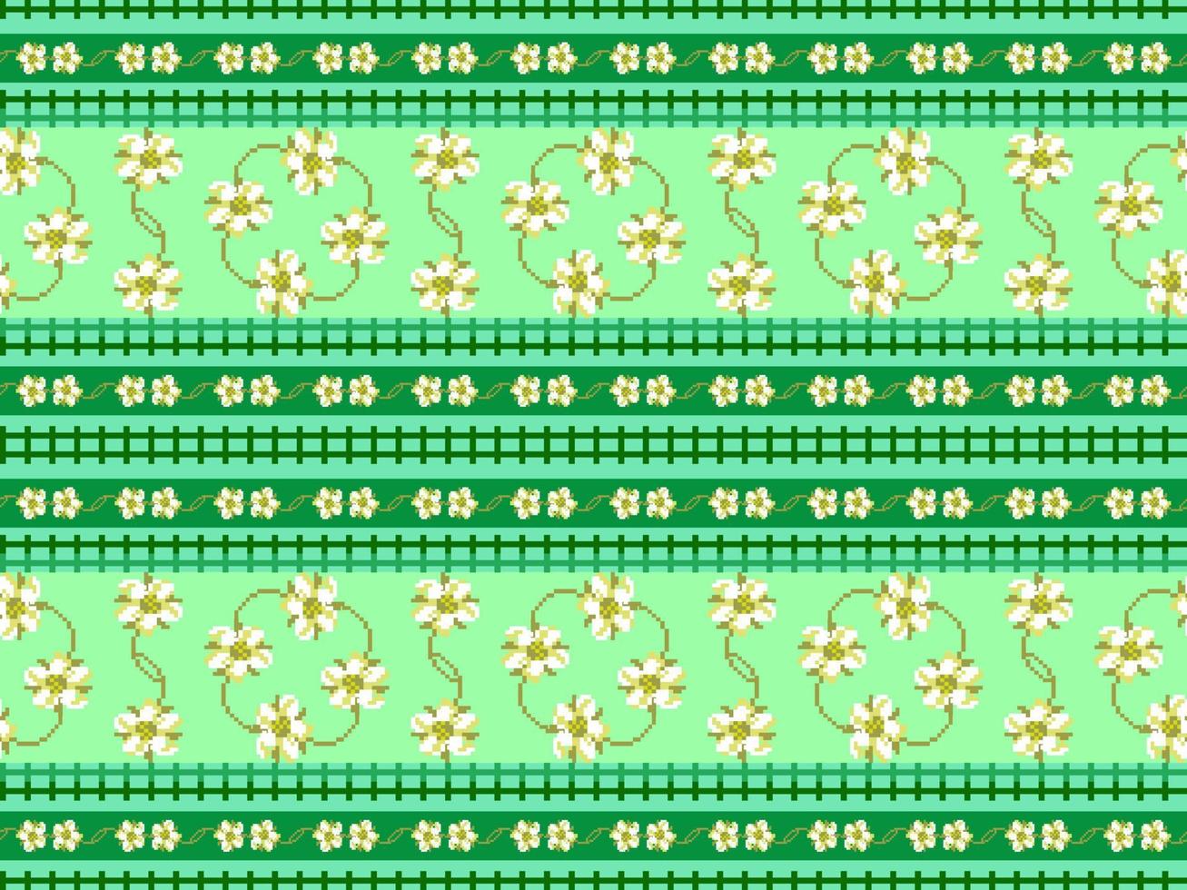 modèle sans couture de personnage de dessin animé fleur sur fond vert. style pixel vecteur