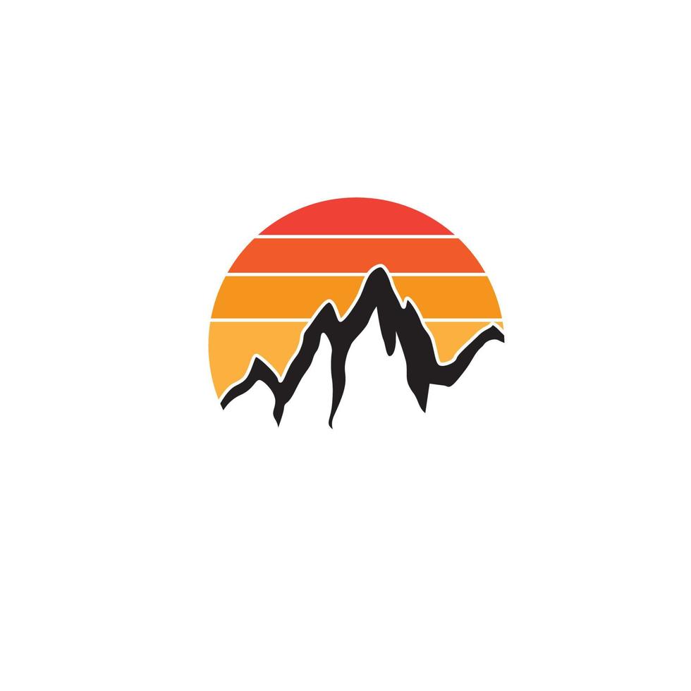 montagne coucher de soleil rétro logo vecteur icône symbole illustration design minimaliste