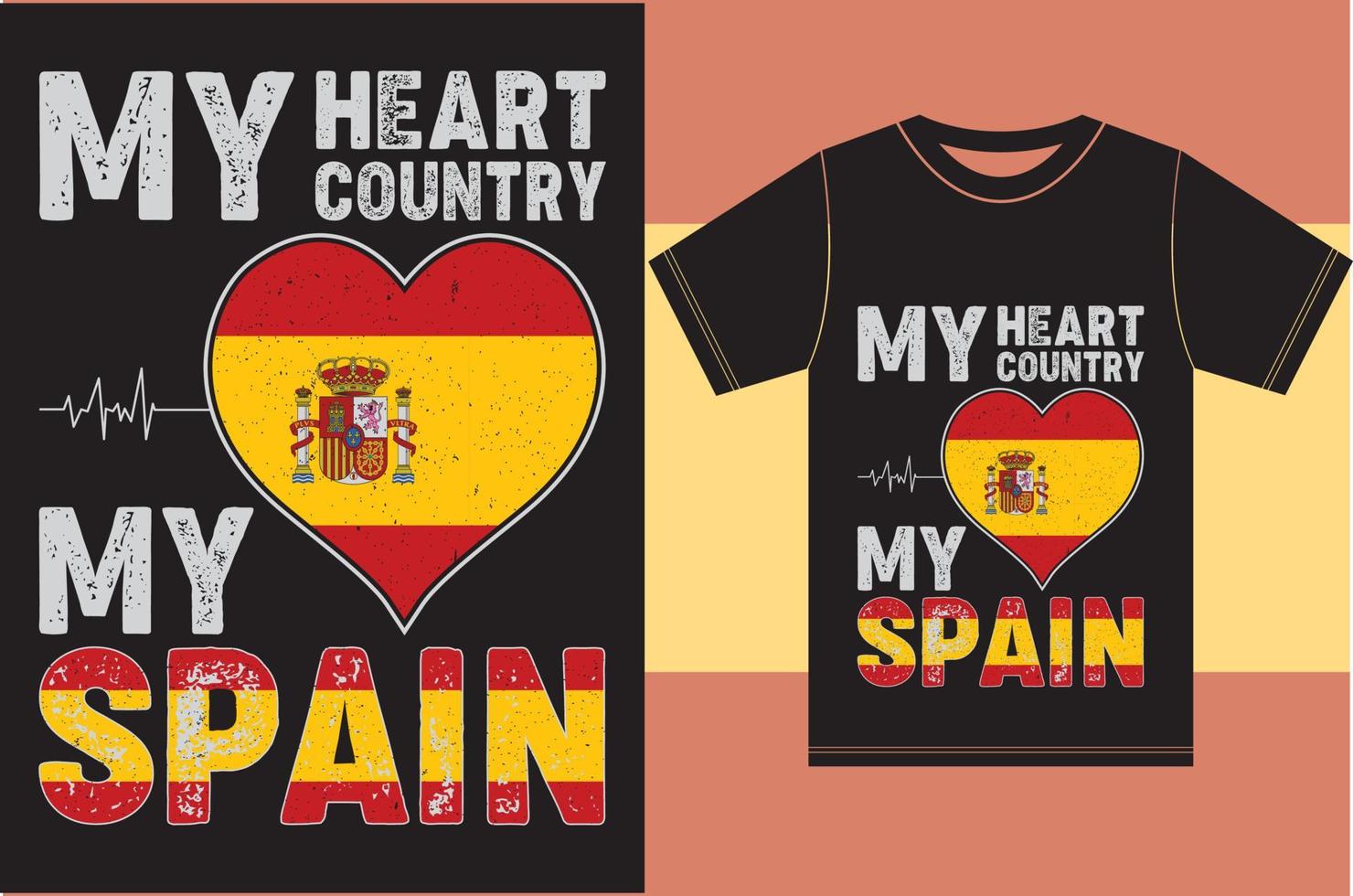 mon coeur, mon pays, mon espagne. conception de t-shirt drapeau espagne vecteur