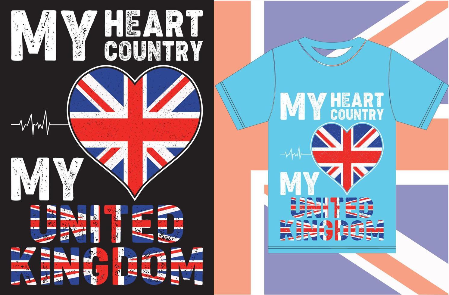 mon coeur, mon pays, mon royaume uni. conception de t-shirt drapeau du royaume uni vecteur