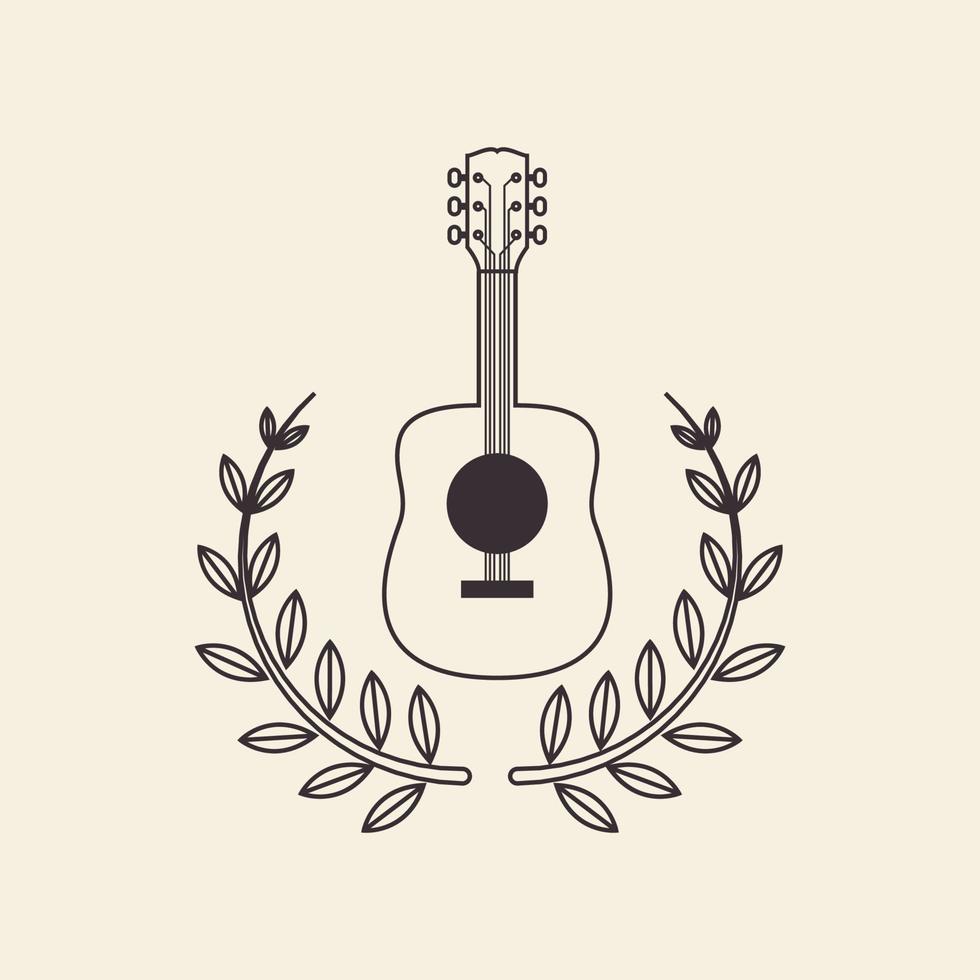 luxe de ligne de guitare avec création de logo de feuille, illustration d'icône de symbole graphique vectoriel idée créative