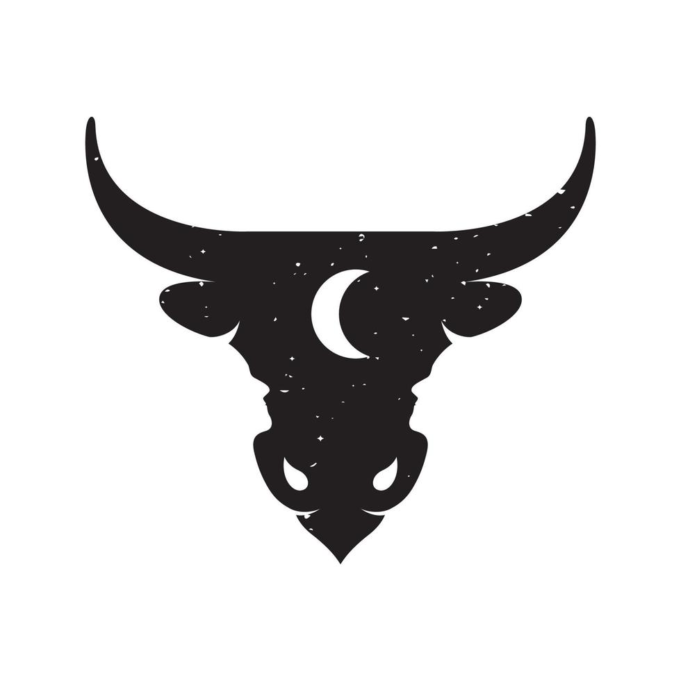 tête de vache ou de boeuf avec création de logo de nuit, illustration d'icône de symbole graphique vectoriel idée créative