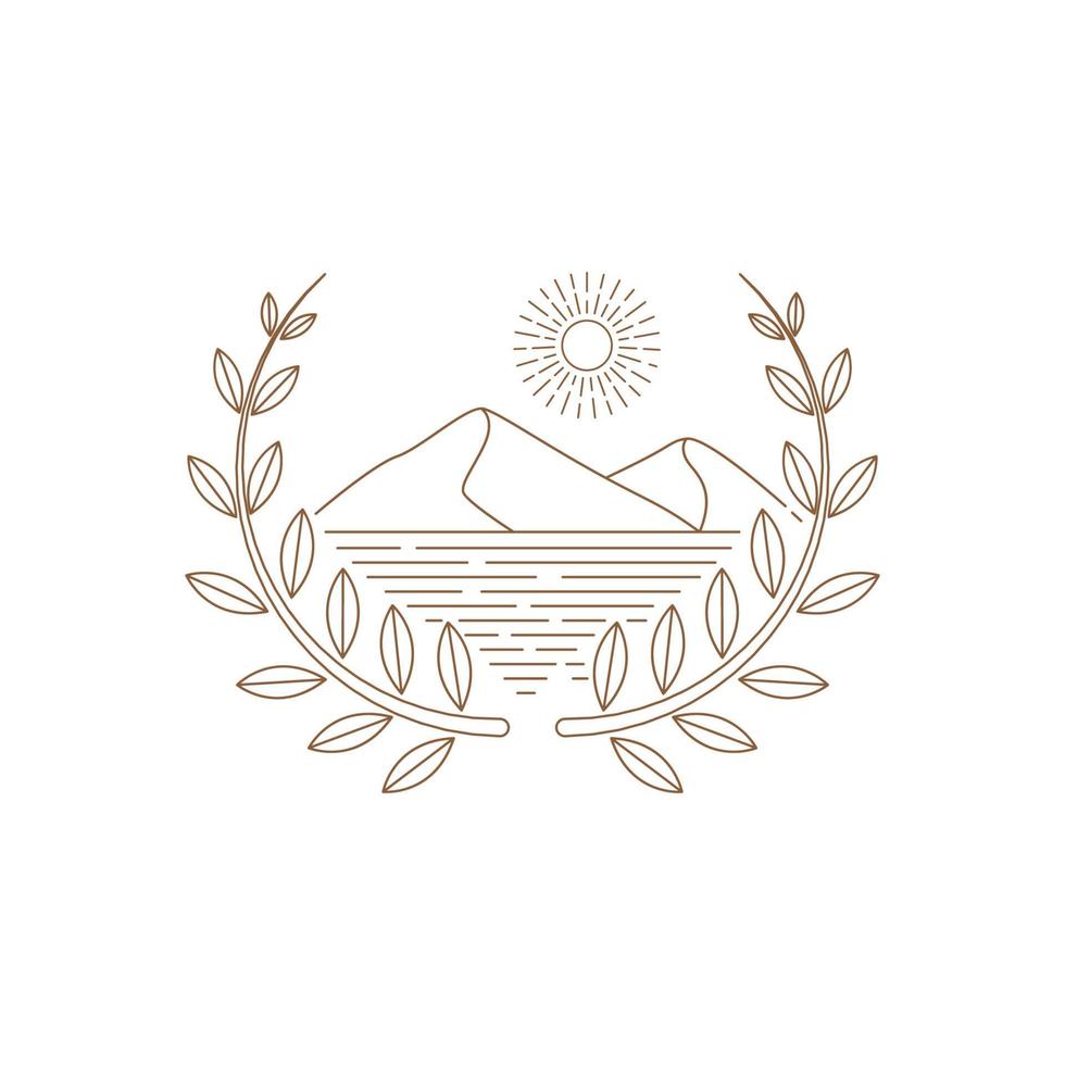 Désert de montagne hipster avec création de logo soleil, illustration d'icône de symbole graphique vectoriel idée créative