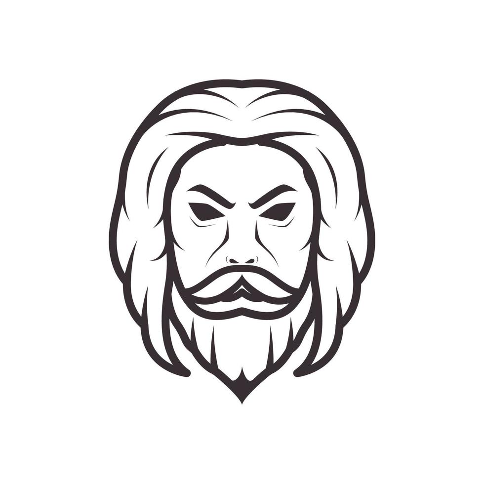 tête vintage vieil homme cheveux longs logo design, vecteur graphique symbole icône illustration idée créative