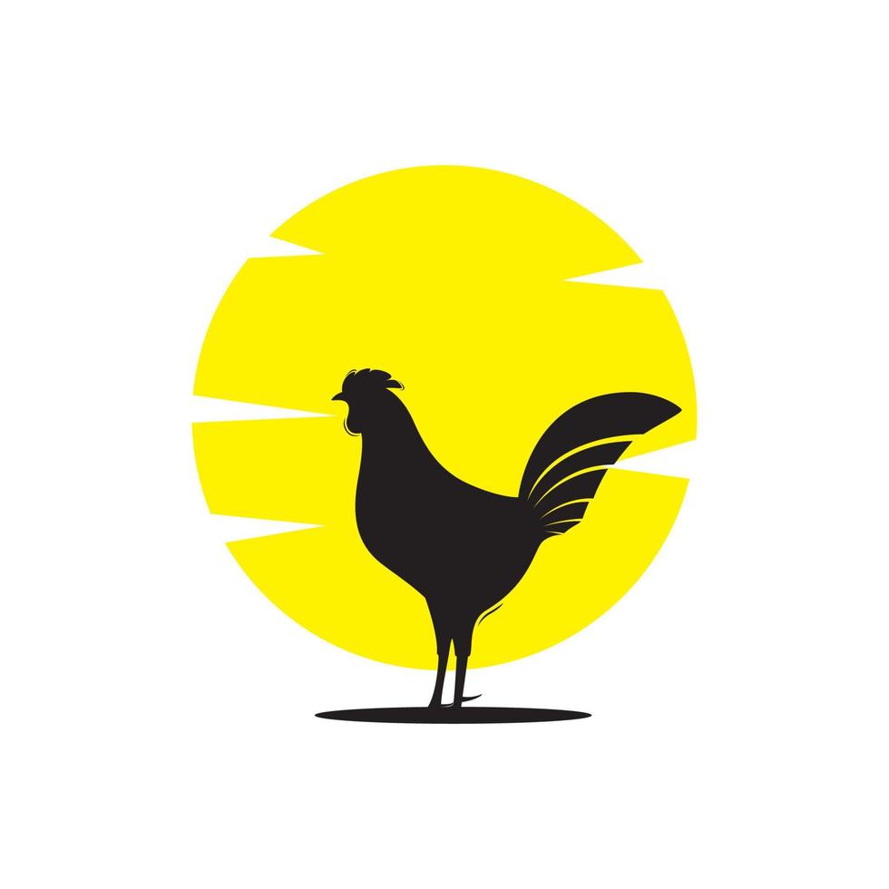 silhouette de coq avec création de logo au coucher du soleil, illustration d'icône de symbole graphique vectoriel idée créative