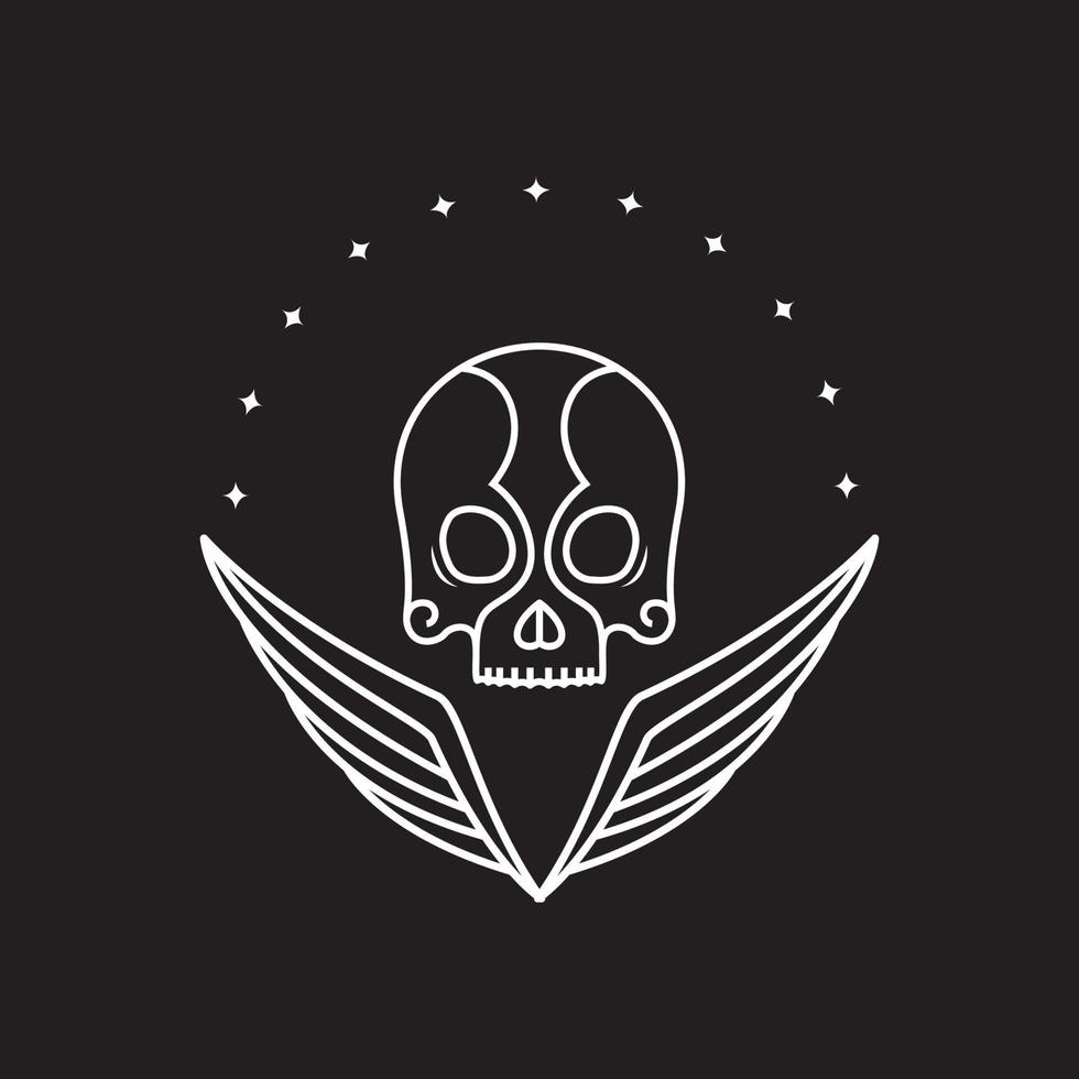 crâne avec création de logo de ligne d'ailes, illustration d'icône de symbole graphique vectoriel idée créative