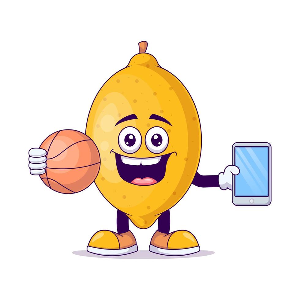 citron jouant au personnage de mascotte de dessin animé de basket-ball vecteur