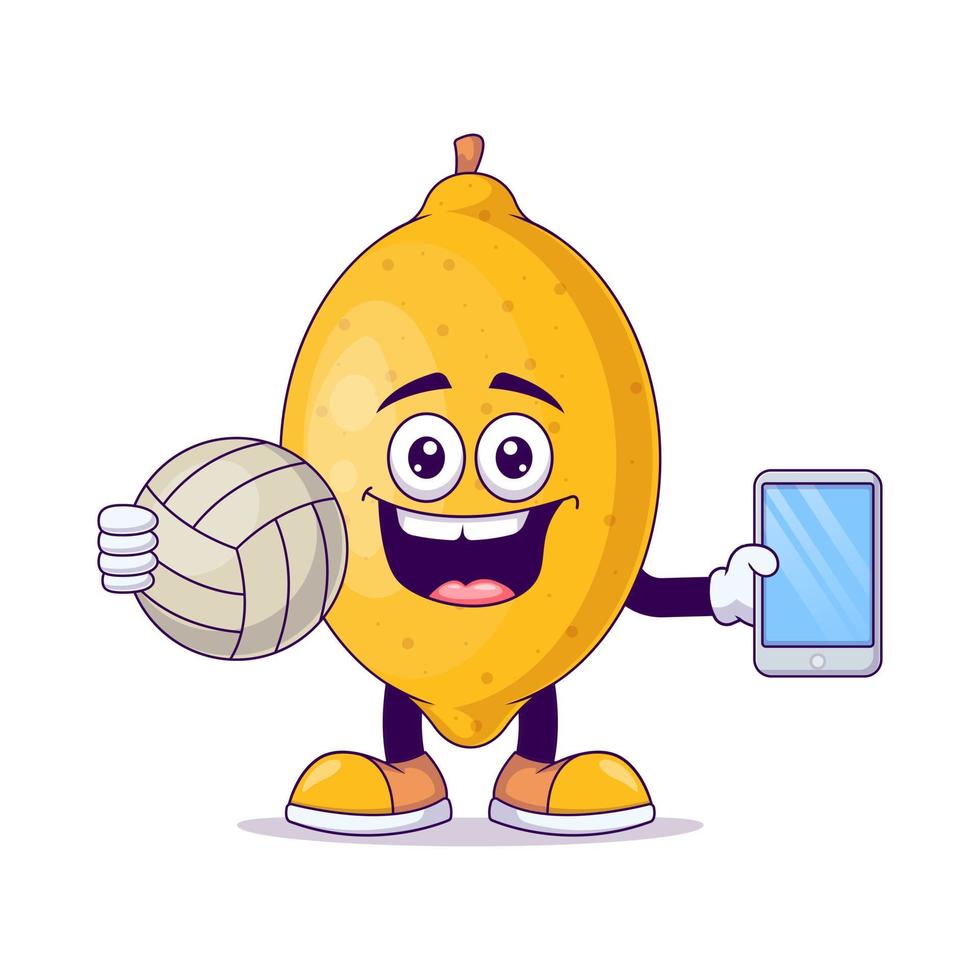 vecteur de personnage de mascotte de dessin animé de volley de citron