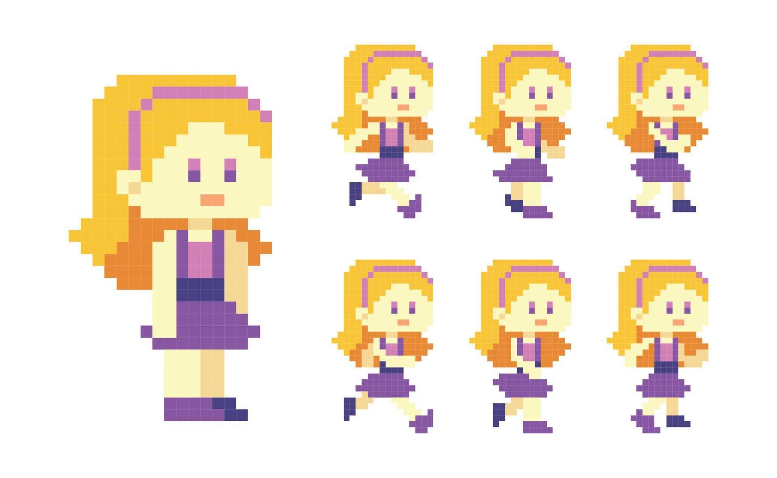 pixel jolie fille blonde personnage courir vecteur d'animation