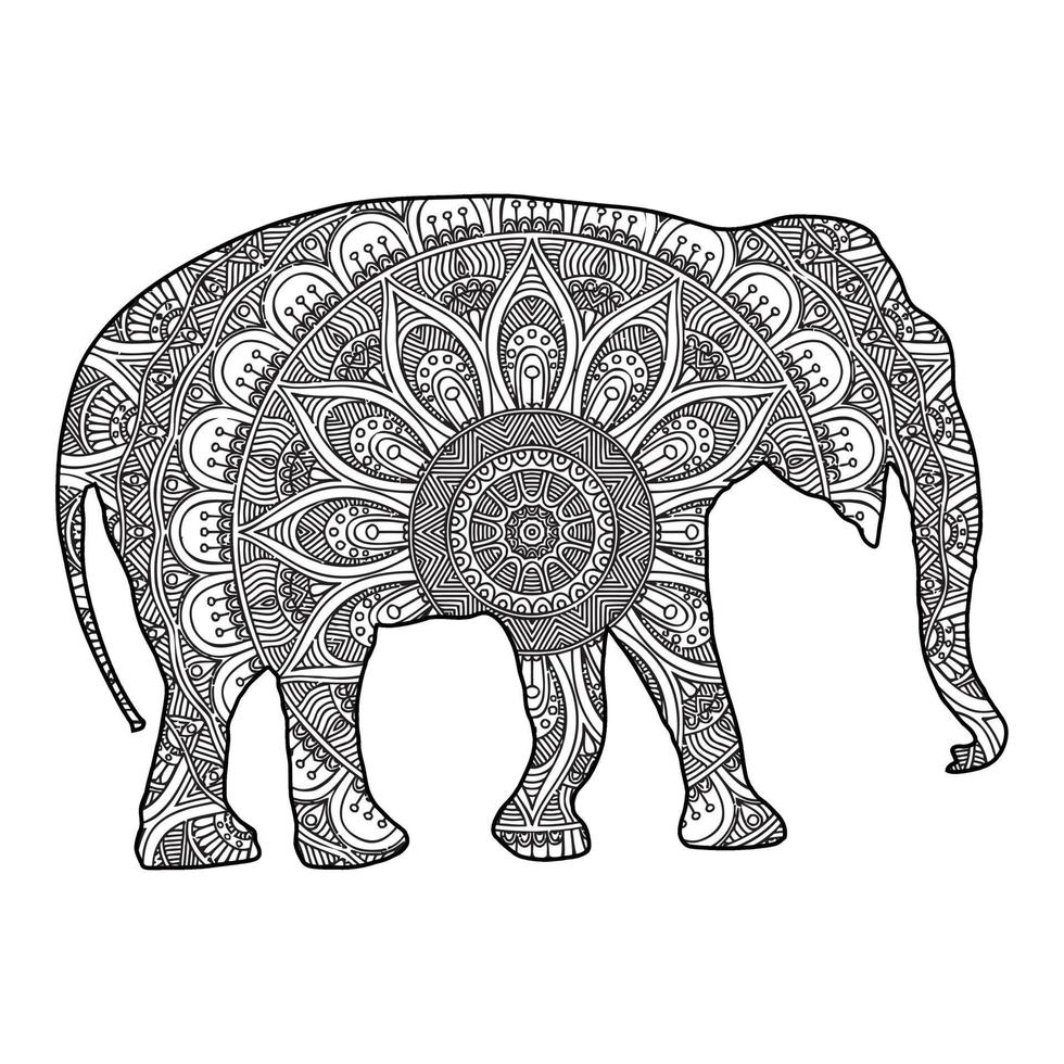 coloriage mandala éléphant vecteur