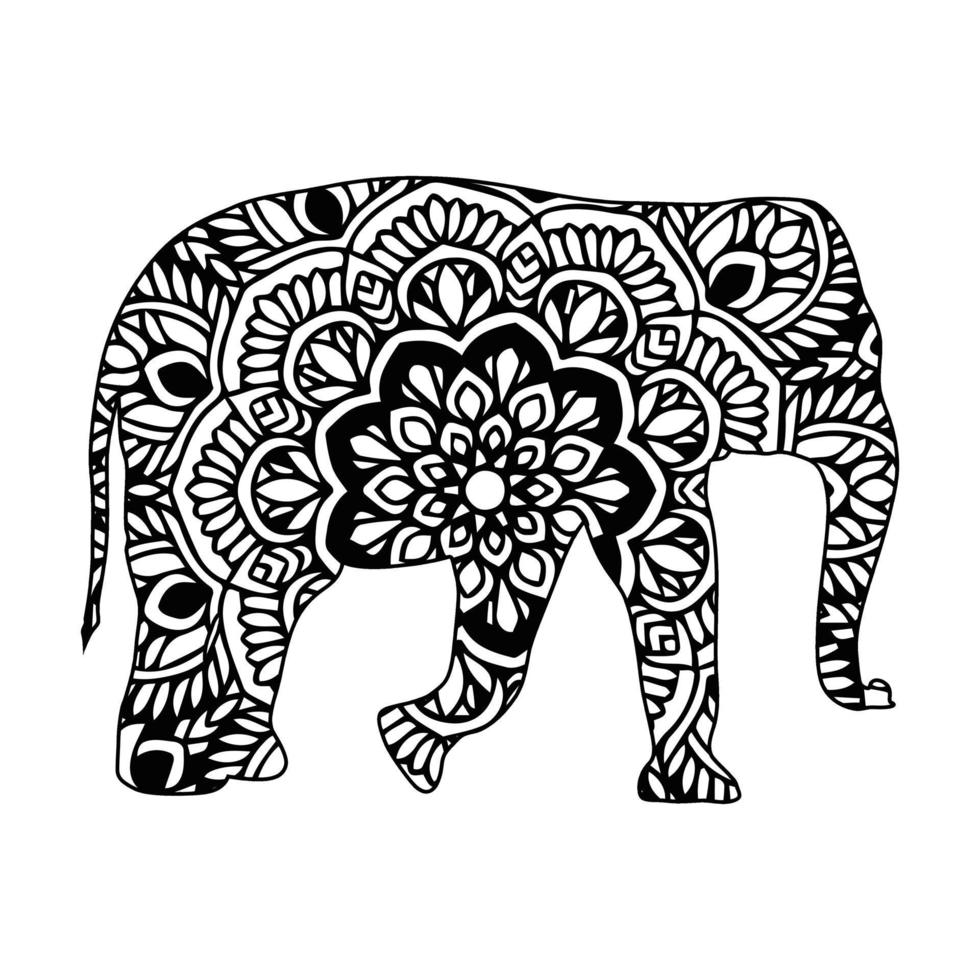 coloriage mandala éléphant vecteur