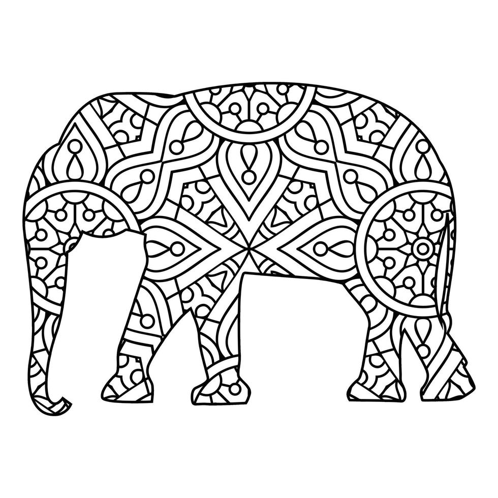 coloriage mandala éléphant vecteur